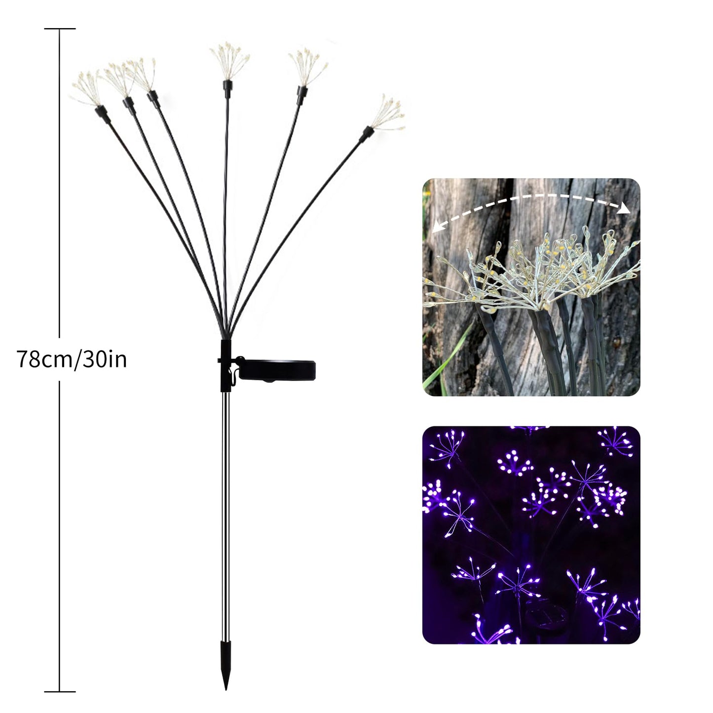 JJGoo Solar Garden Lights, New Upgraded 2 Pack Solar Swaying Starburst Light, Waterproof Fireworks Outdoor Lights, Yard Patio Pathway Decoration, Purple