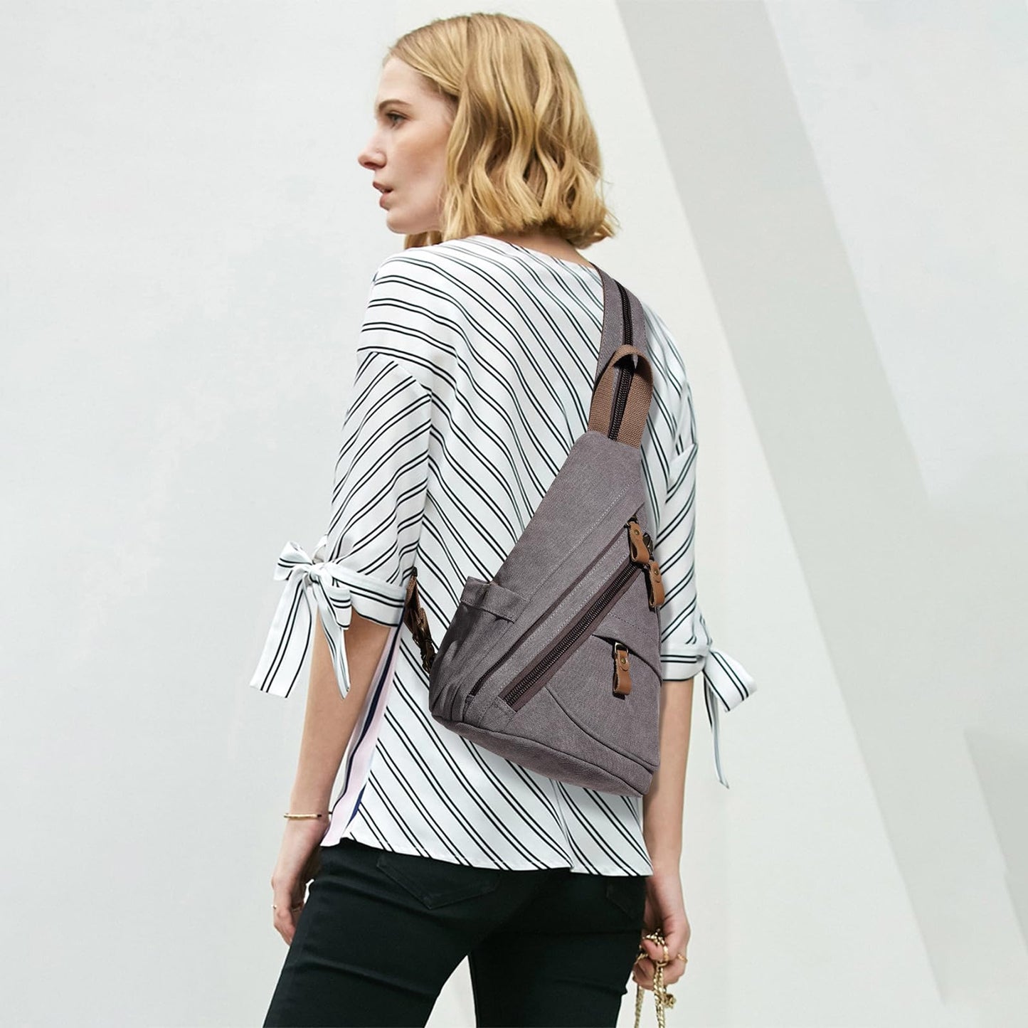 KL928 Canvas Sling Bag - Small Crossbody Backpack Shoulder Casual Daypack Rucksack for Men Women(Small Version, Dark Grey)