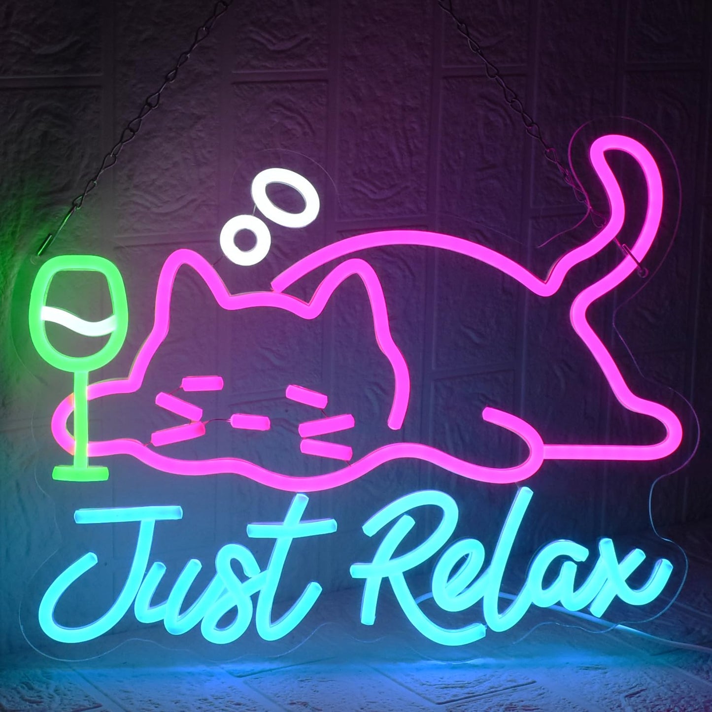 UExnkj-Y Cat Beer Neon Sign, Just Relax Neon Signs for Wall Decor, USB Dimmable Pink Cat Bar Light Up Sign for Pet Lover Bedroom Bar Birthday Party Game Room Man Cave Home Decor
