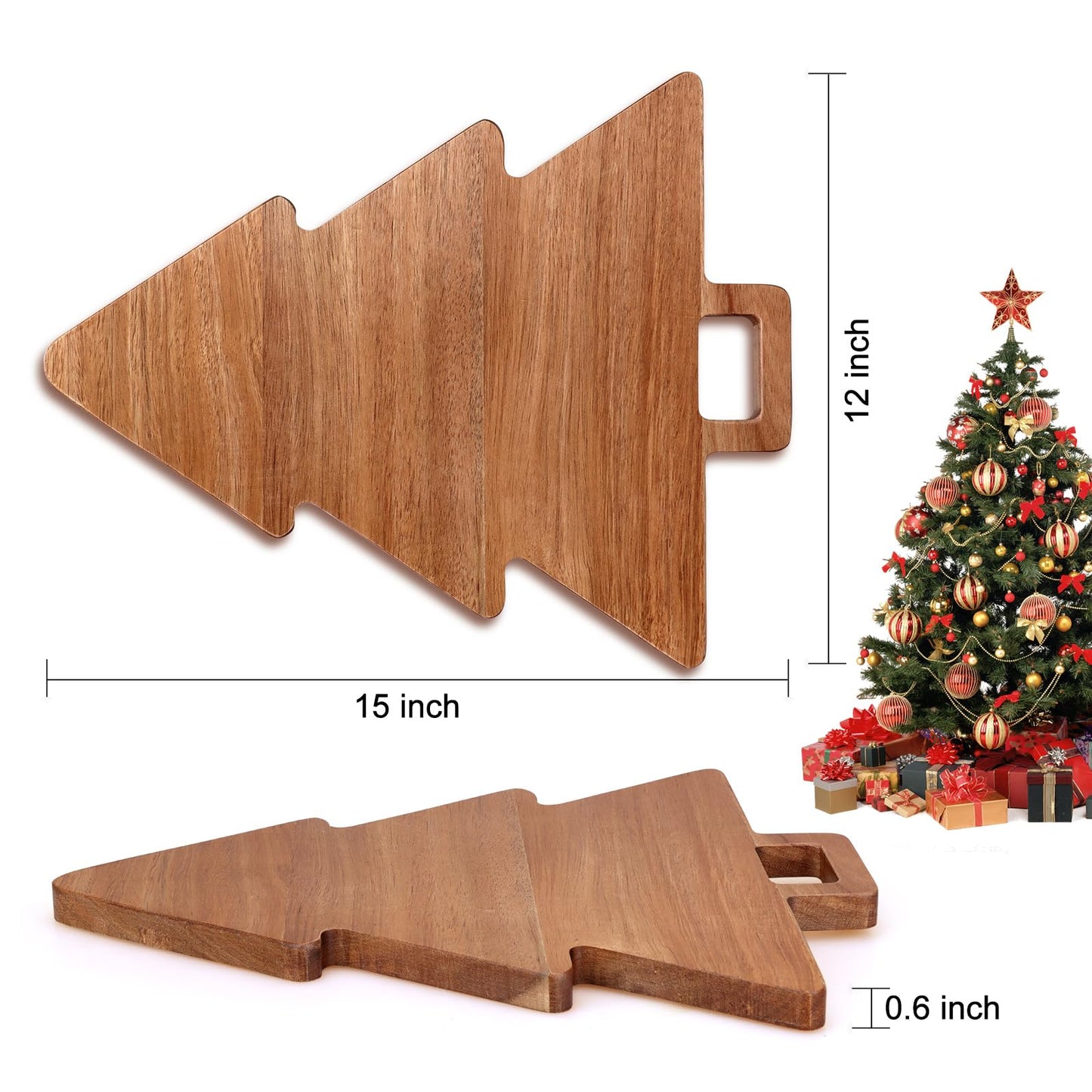 Christmas Kitchen Decor Tree Charcuterie Board Gift Acacia Wood Cutting Board with Handle Holiday Decorations Platter Wooden Xmas Cheese Boards Decorative Charcuterie Board Food Serving Tray