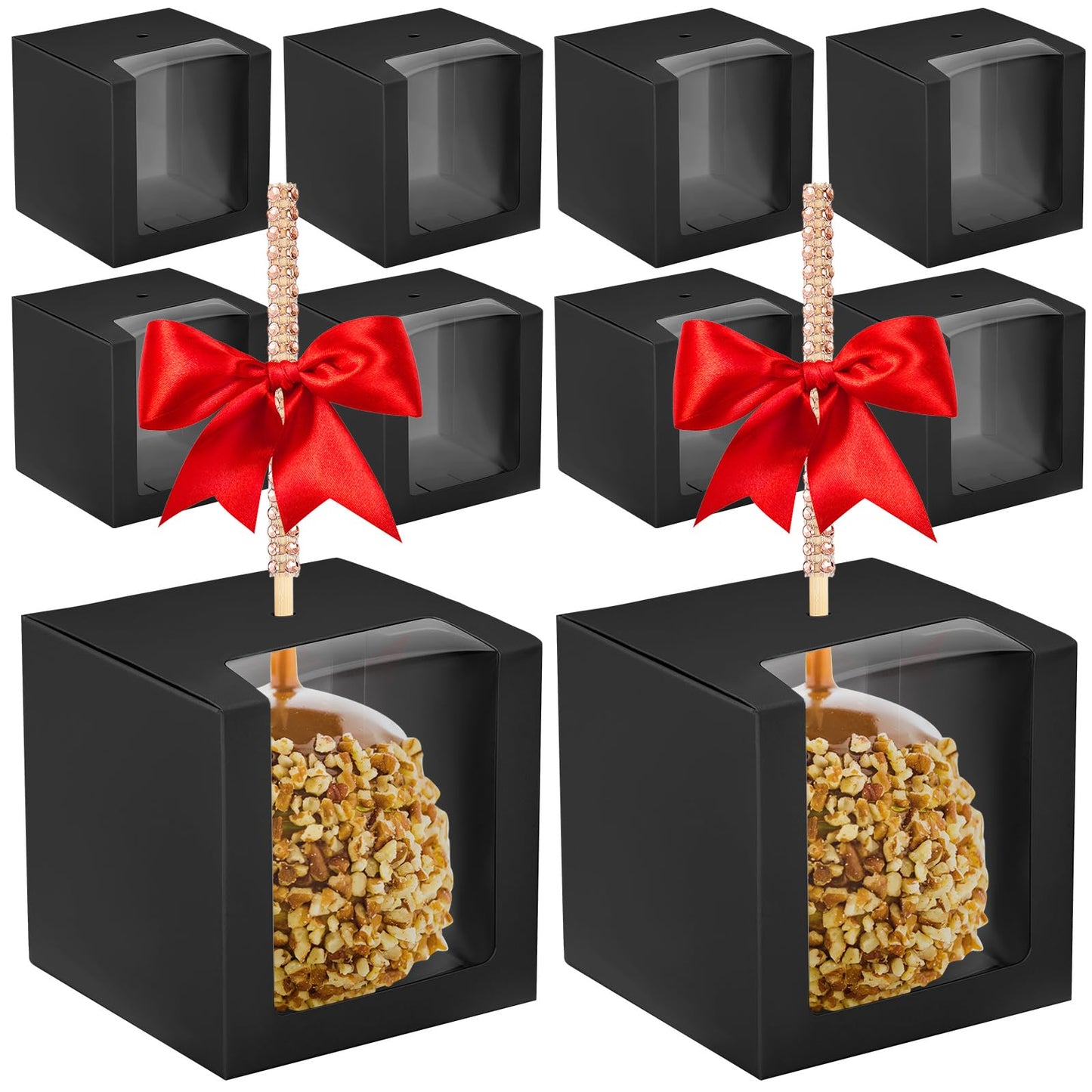 Juexica 30 Pcs Candy Apple Boxes with Hole 4 x 4 x 4 Inch Caramel Apple Container Treat Gift Boxes for Wedding Birthday Party Chocolates Cookies Cake Pops (Black)