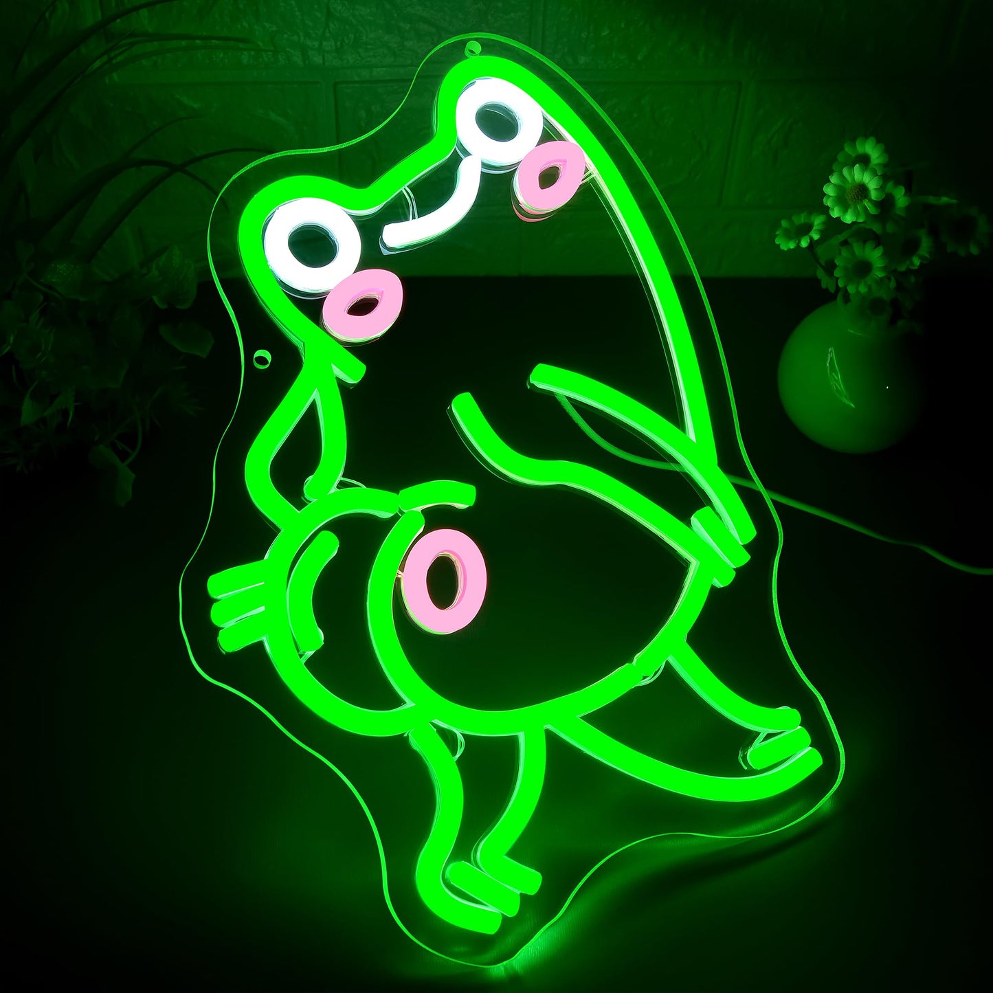 Playful Frog Neon Sign for Wall Decor Cartoon Frog Neon Light Cool Anime LED Light Up Sign for Bedroom Game Room Party Bar Store Man Cave Dimmable Birthday Gifts Size 12.9 * 9.0 In(TWP293)
