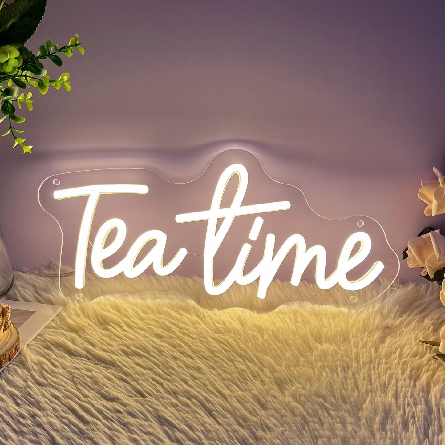 Tea Time Neon Sign for Wall Decor Customized Led Neon Light Sign Personalized Birthday Marry Wedding Christmas Gift Sign Party Bedroom Bar Home Room (Warm White,35×15.9 CM)