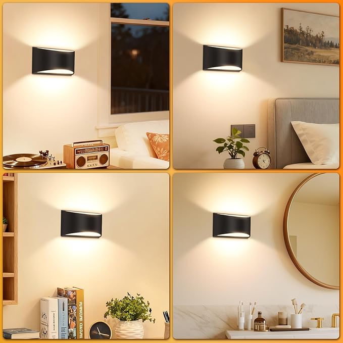 4 Pack Modern LED Wall Sconces, Black 3000K Warm White Hardwired Indoor Wall Lights Up and Down Wall Mount Light for Bedroom,Living Room, Hallway(with G9 Bulbs)