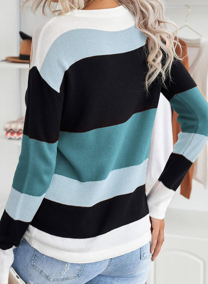 Dokotoo Womens Sweaters Striped Fall Winter Outfits 2025 Crewneck Drawstring Color Block Fashion Clothing