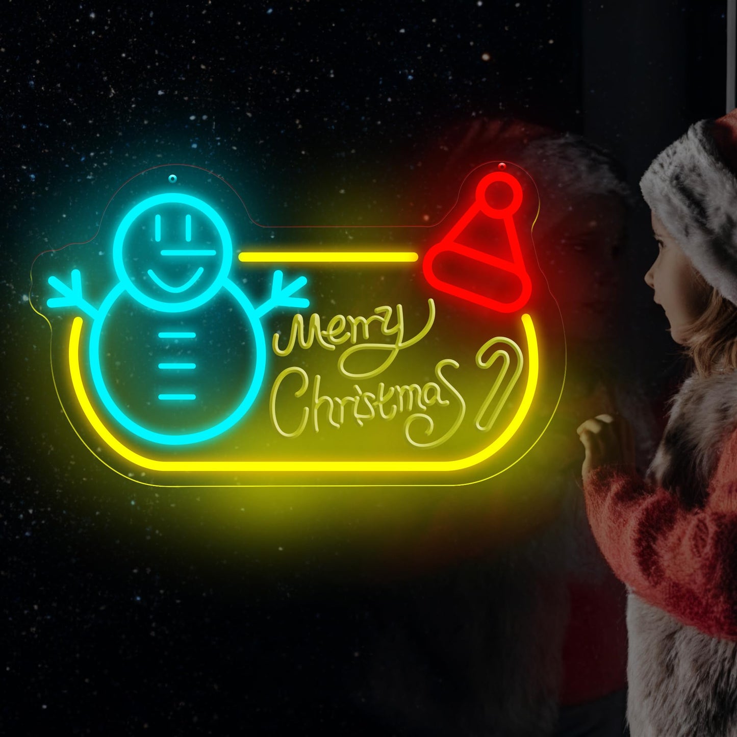 Merry Christmas Snowman Neon Sign 15.7″×9.44″, LED Wall Light – Festive Holiday Decor for Living Room, Shop Window, Office, Christmas Party & New Year Celebration