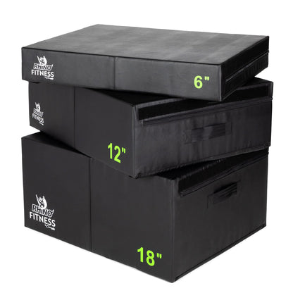 Champion Sports Foam Plyometric Box Set with 6", 12", and 18" Included - Durable Jump Boxes for Training with Handles, Hook and Loop Flaps - Stackable Cross Traning Plyo Box, Jumps for Gym