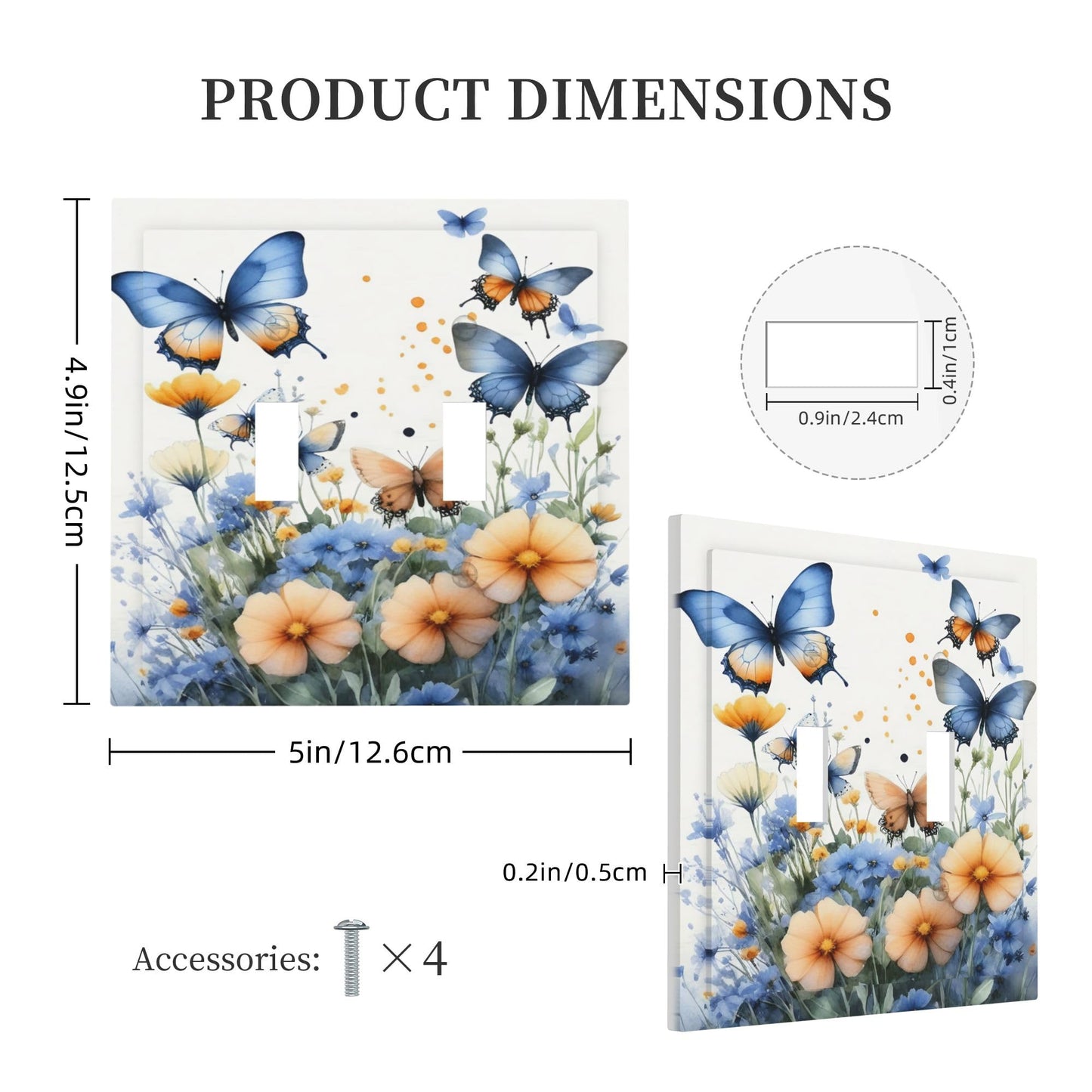 Decorative Art Light Switch Covers Butterfly Blooms 2 Gang Double Toggle Wall Plate Decorative Switchcover Electrical Switchplate for Home Decor
