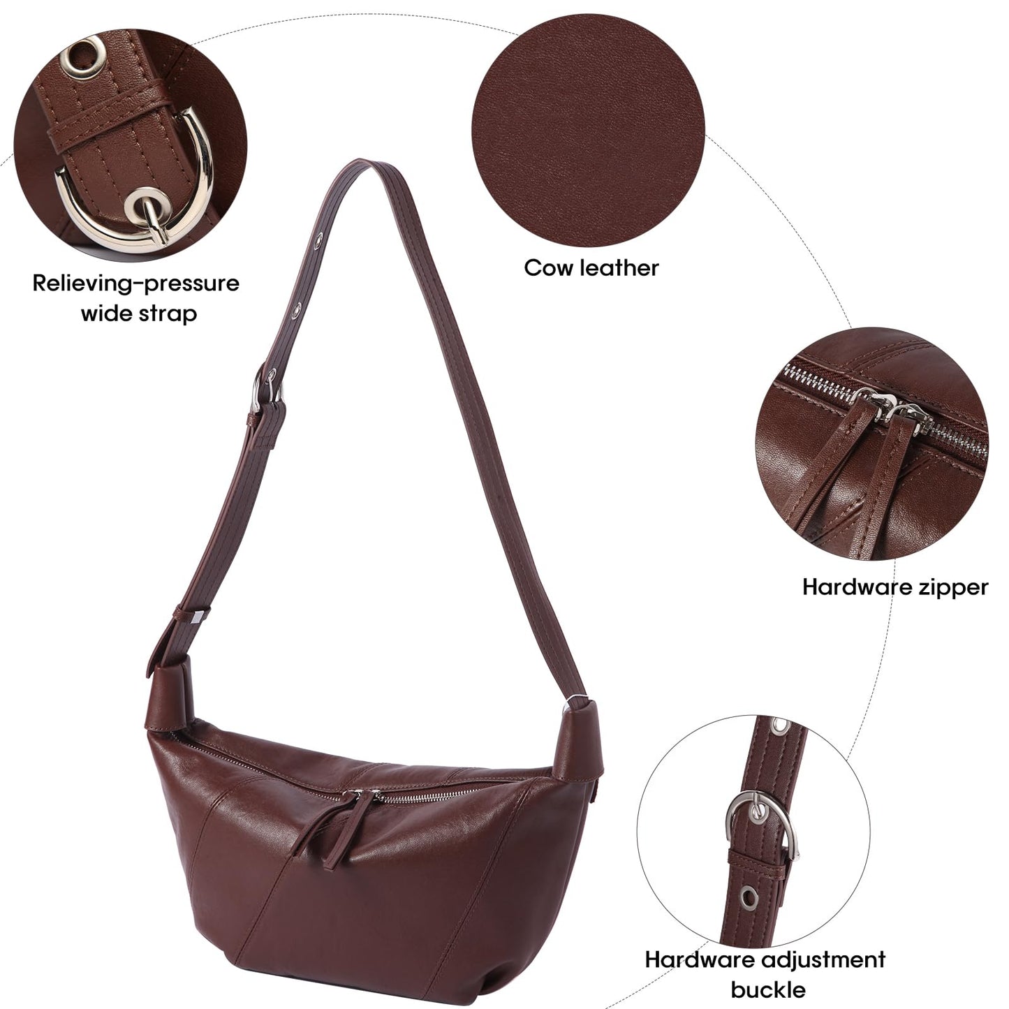 Swgsdh&Hyls Genuine Leather Bags for Women,Hobo Shoulder Bags with Adjustment Strap,Fashion Ladies Crossbody Purse, Casual Satchel (Mocha Mousse)