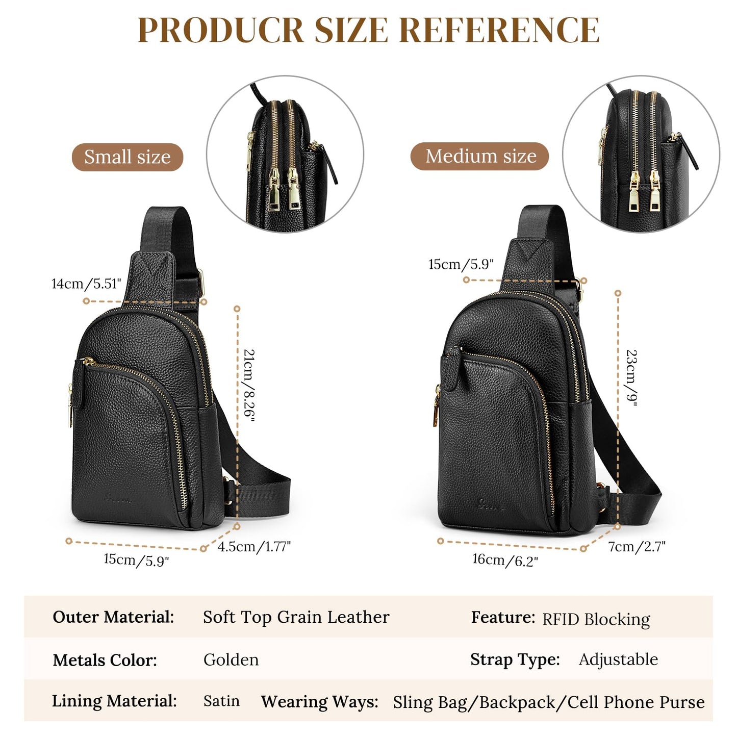 S-ZONE Genuine Leather RFID Blocking Small Sling Bag Women Crossbody Fanny Packs