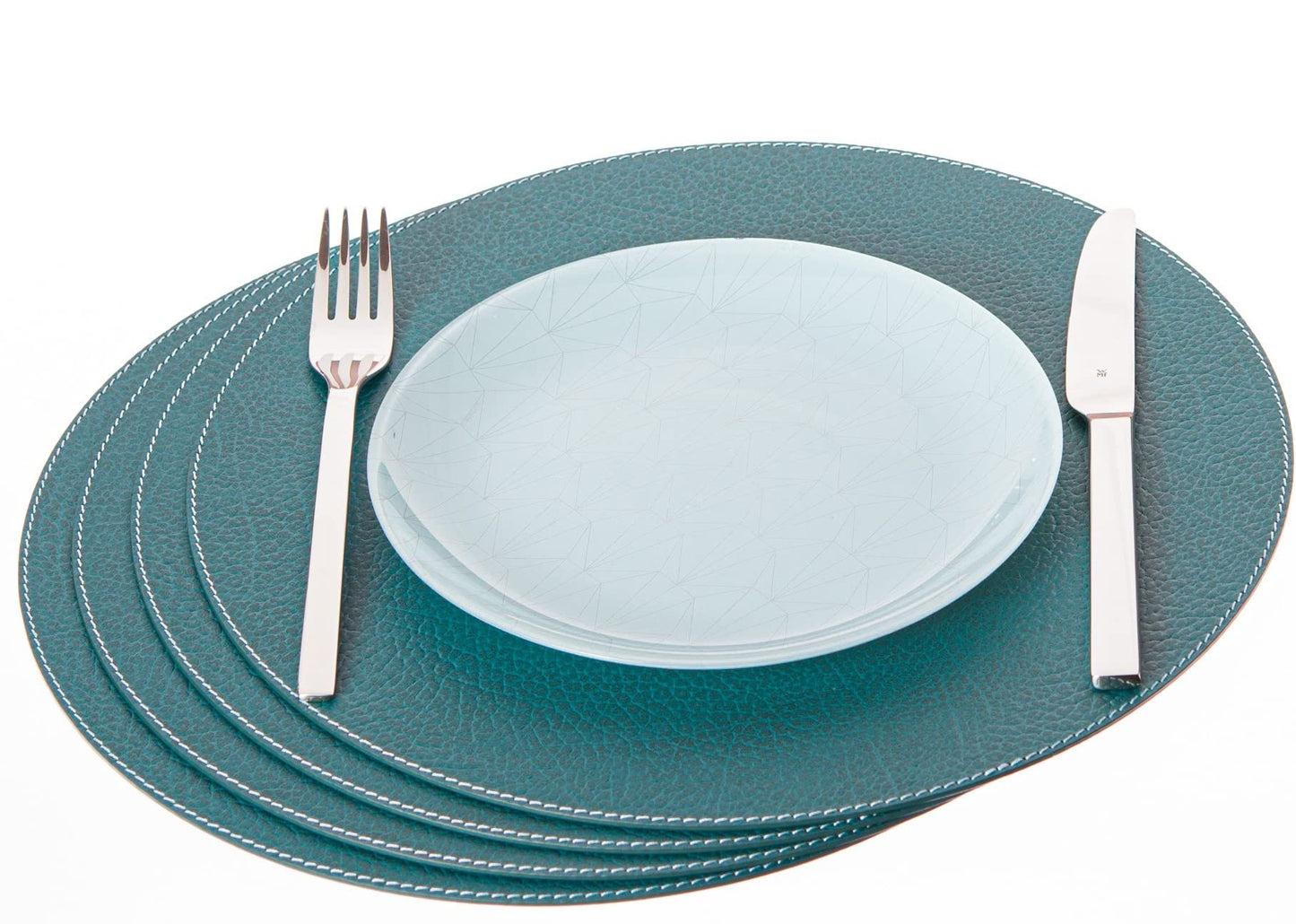 Nikalaz Round Placemats Set (Pack of 4) Recycled Leather Table Mats 15 inches, Kitchen Dining Table Decor by Nikalaz (Petroleum Green)