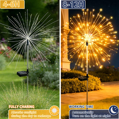 Boutispan 150 LED Solar Fireworks Lights Outdoor Waterproof, 4 Pack 8 Modes Twinkling Fireworks Solar Fairy Lights for Garden Yard Patio Flowerbed Lawn Planter Walkway Decor (Warm White)
