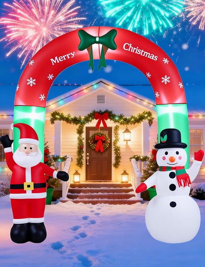 8FT Christmas Inflatables Outdoor Decorations,Inflatable Santa Claus and Snowman Arch Build-in LED Light-Christmas Blow Up Yard Decorations for Indoor/Outdoor Holiday Garden Lawn Yard Patio