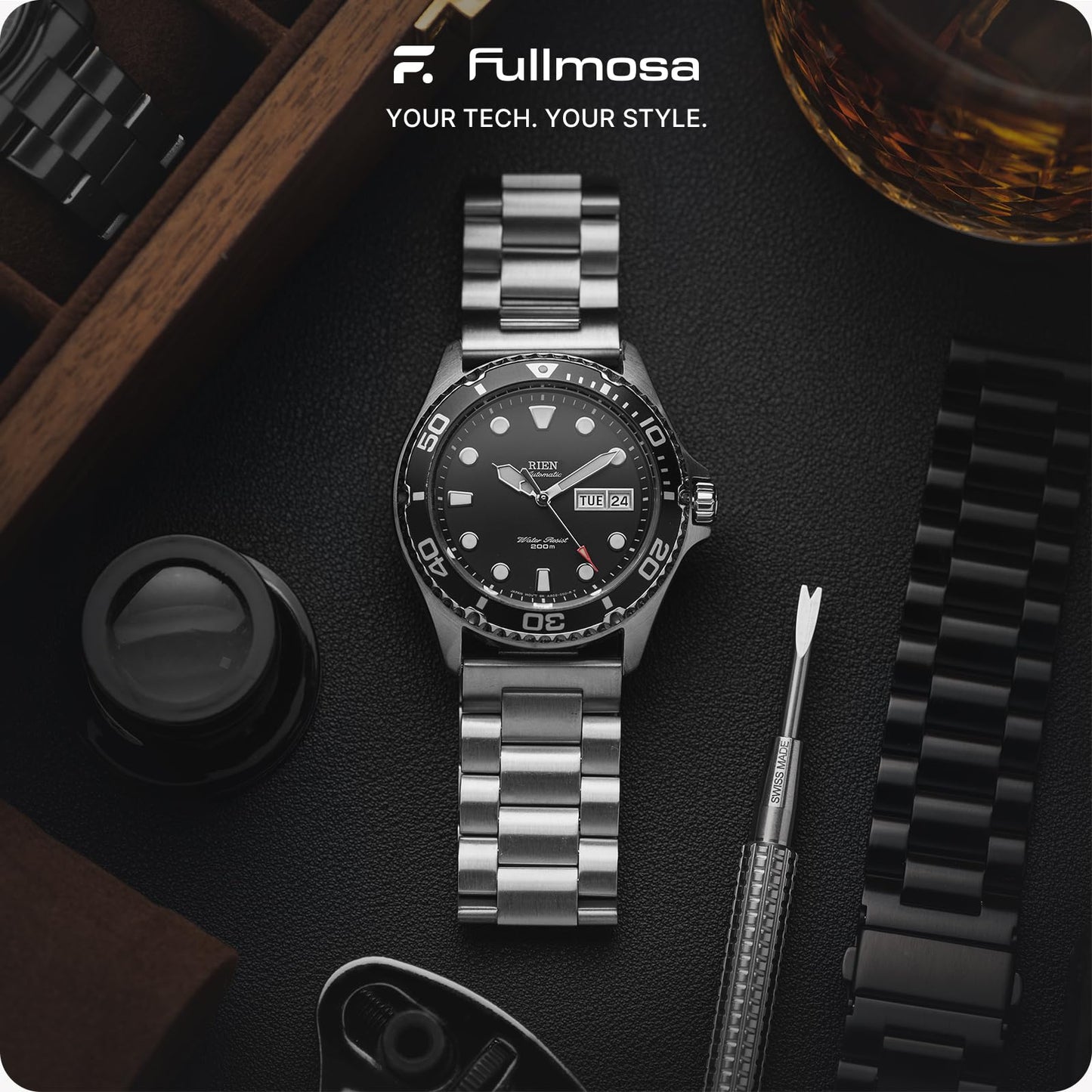 Fullmosa Stainless Steel Watch Band 16mm 18mm 19mm 20mm 22mm 24mm, Quick Release Metal Replacement Strap with Removable Links, Includes Spring Bars & Link Removal Tool for Men Women (22mm, Silver)