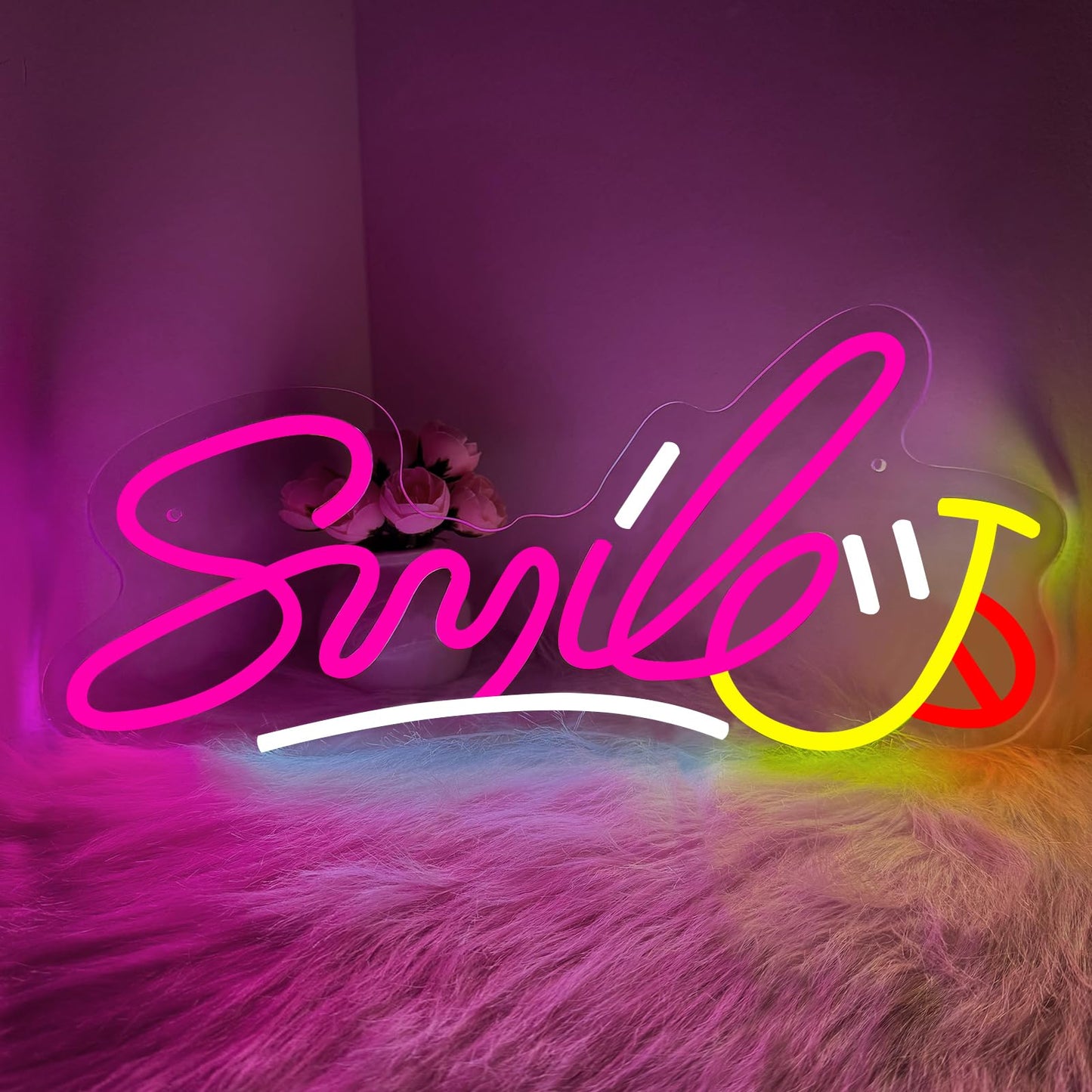 Smile Neon Sign, LED Light up Signs for Bedroom Bar Home Shop Game Room Kids Room Dental Clinic Decor, Gift for Christmas, Birthday