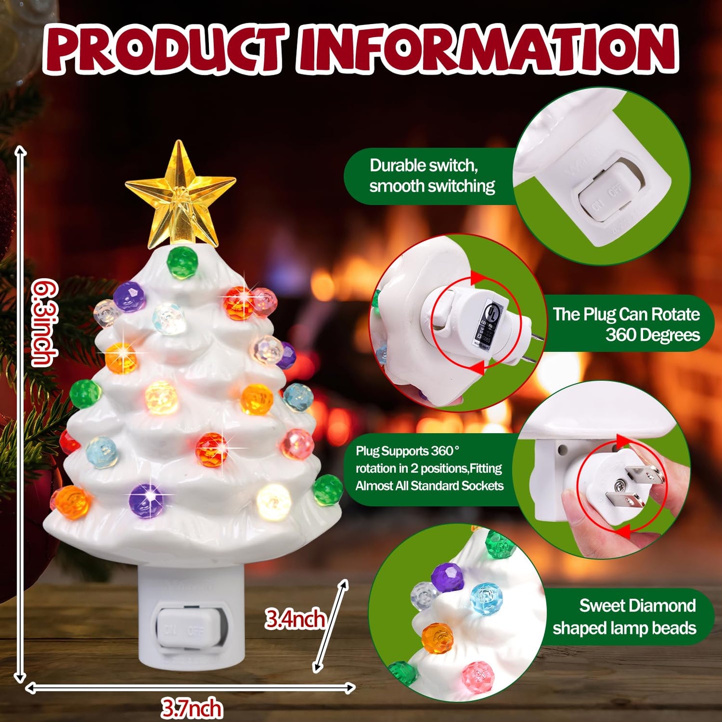 JOVYNX 2 Pack Christmas Ceramic Tree Night Light Plug in,360° Rotatable Nostalgic Xmas Day Night Light that Light Up,Pink White Retro Christmas Day Decor Nightlights