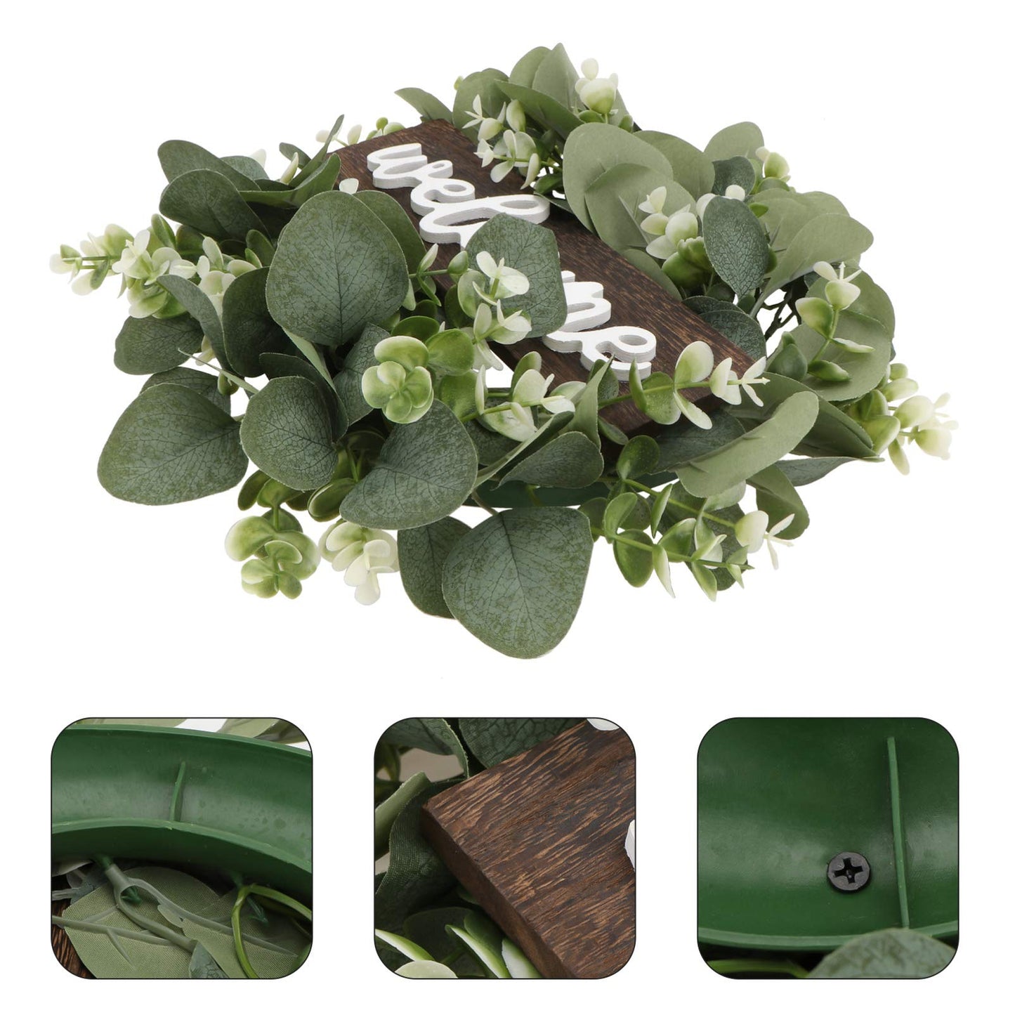 Spring Summer Garland Welcome Sign Artificial Eucalyptus Wreath Rustic Front Door Sign for Farmhouse Porch Front Door Decorations Welcome Eucalyptus Wreath