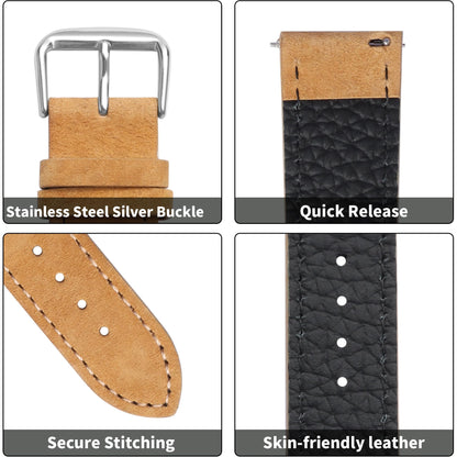 JUNGHELE Suede Leather watch bands for men and women, Quick Release leather watch strap with Silver Buckle watch leather strap,Yellow-brown 22mm watch band WBG0206
