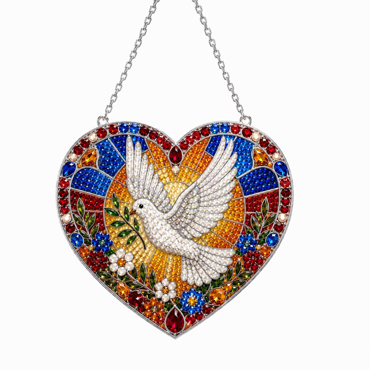 DIY Diamond Art Painting Wreath Kits，Special Shaped Rhinestone Hanging Ornament Diamond Art Window Pendants for Gift Home Garden Wall Hanging Kits,Double Sided (Dove)