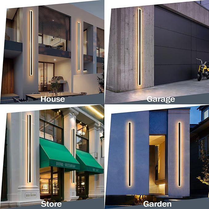 92 Inch Modern Outdoor Wall Light, 3000K Black Exterior Light Fixtures Wall Mount Ip65 Waterproof Modern Porch Lights Wall Sconce Long Linear Outside Lighting for House