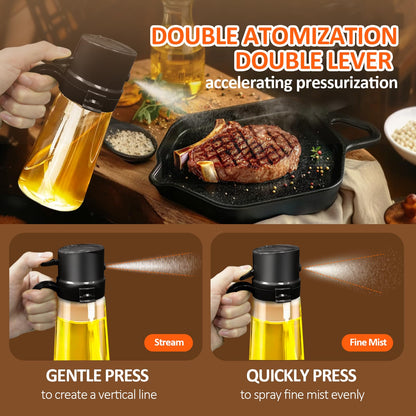 YARRAMATE 16oz/470ml Easy Refillable Oil Sprayer for Cooking, 2 in 1 Oil Dispenser for Kitchen and Oil Sprayer Bottle, Food-Grade Glass Oil Mister with Simple Open Design, Air Fryer,BBQ (Black)