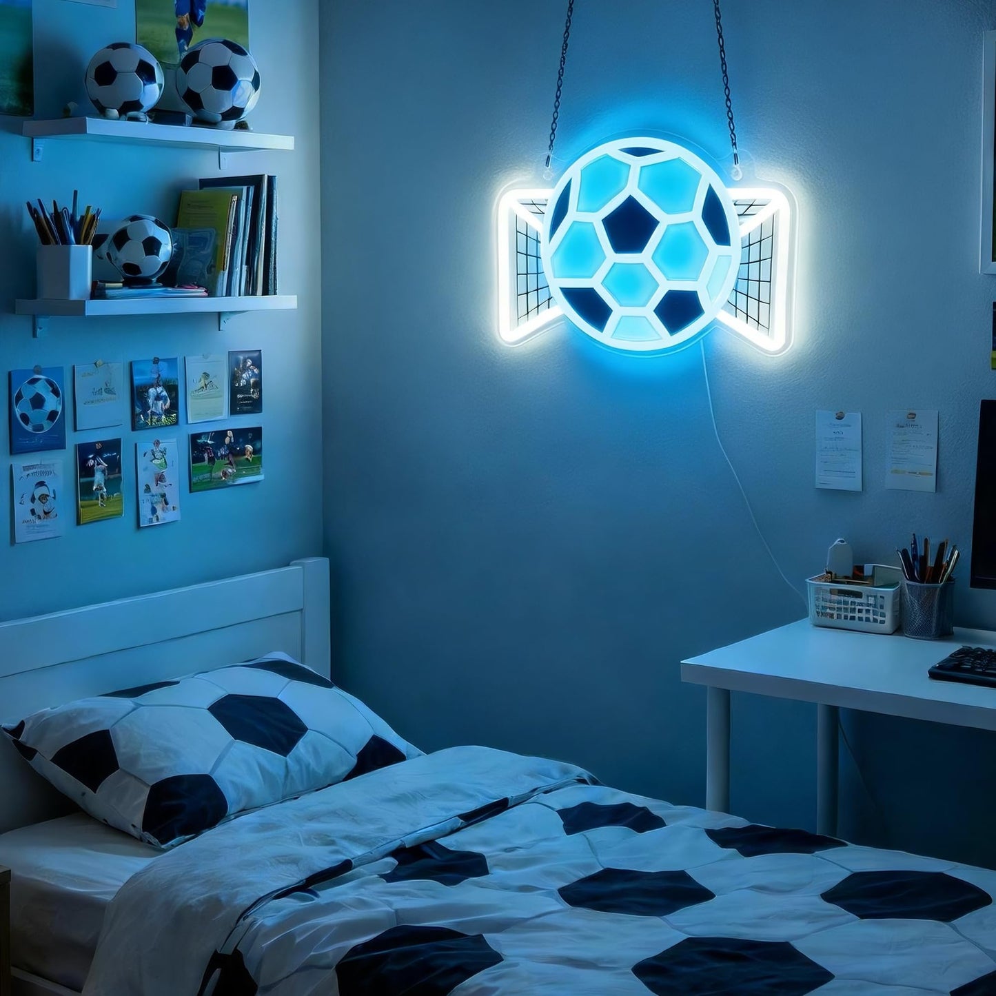 Okayera Soccer Neon Sign, Dimmable Football LED Lamp for Wall Decor, Light up Sports Sign for Bedroom Playroom Man Cave Club Party College Dorm Decor, Cool Teenager Boy Kid Birthday Holiday Xmas Gifts