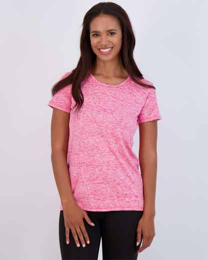 Real Essentials 5 Pack: Women's Short Sleeve T-Shirts Workout Tops Fitness Pilates Gym Activewear Athletic (Plus Available), Set 7, L, Pack of 5