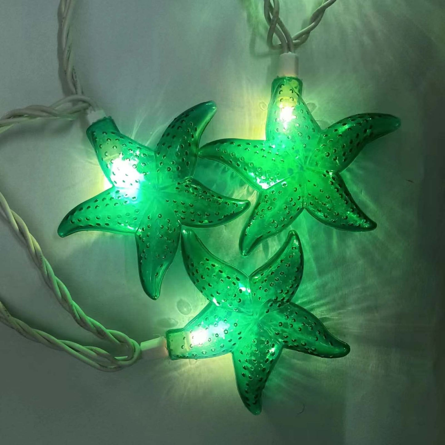 Ocean Themed Starfish String Lights 8.3Ft Marine Fairy String Lights 10 LED Green Starfish Lights, Waterproof Connectable Hanging Tropical Lights for Ocean Room Patio Garden Decor, Warm White