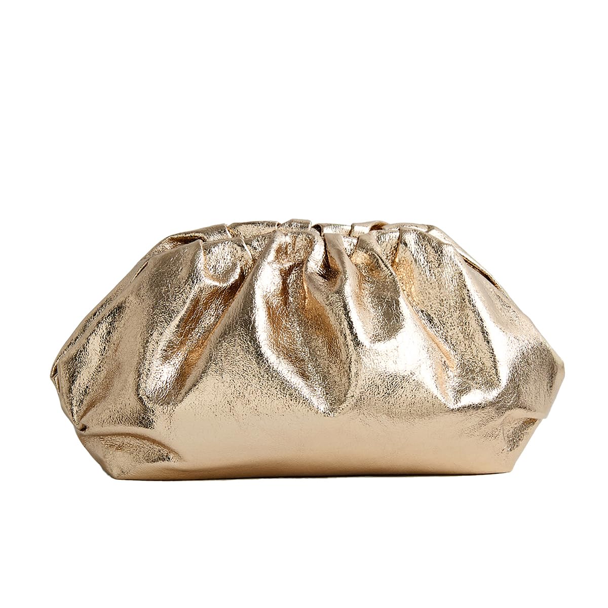 MXCMXC Women’s Evening Bag Vegan Leather Pleated Dumpling Clutch Purse, Soft Evening Handbag for Weddings, Proms, Parties, Formal (Gold)