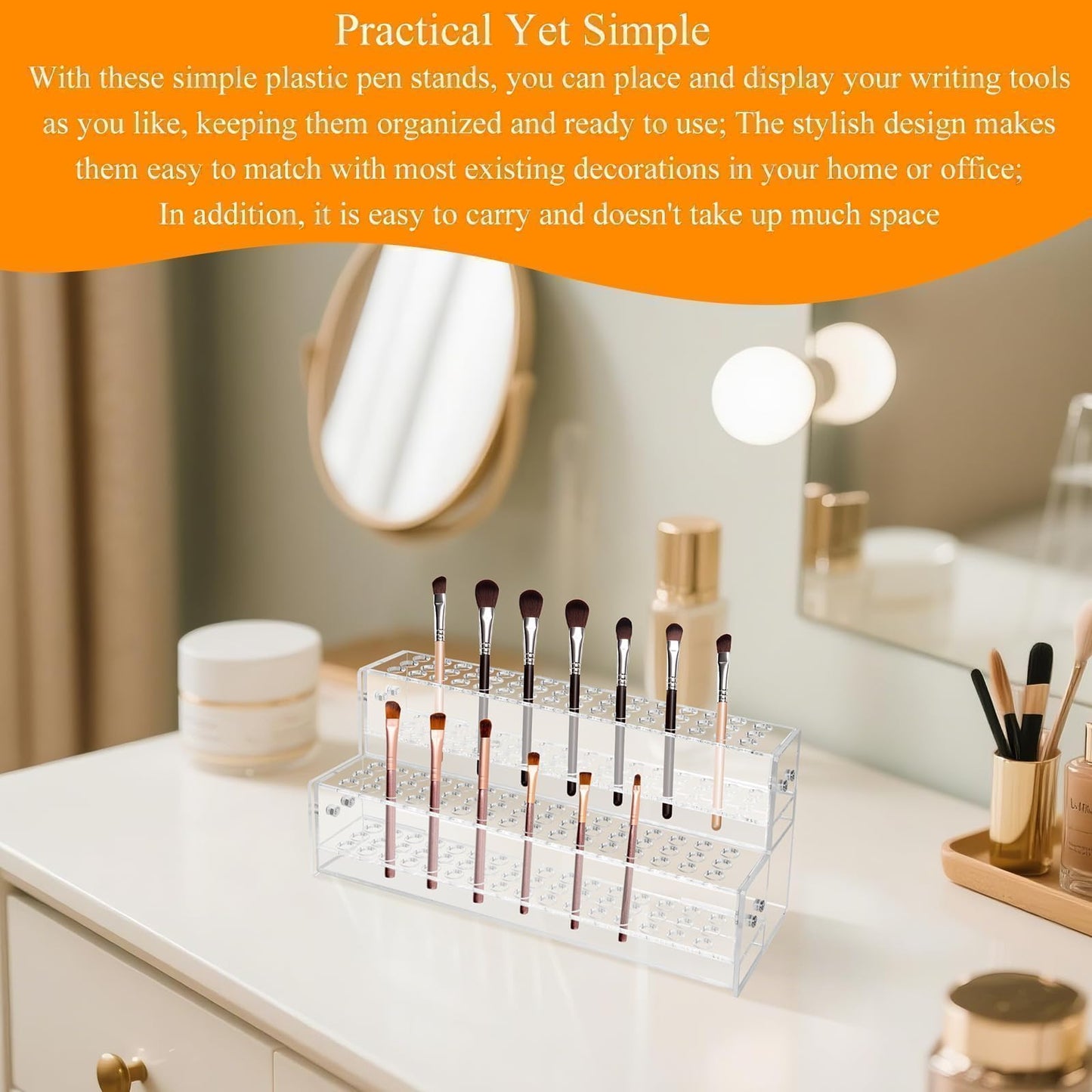 96-Slots Acrylic Pen Holder,2-Tier Pen Display Stand for Craft Shows,12mm Beadable Pens Stand Paint Brush Holder Pencil Organizer Makeup Brush Rack Art Brush Organizer for Office Desk School Supplies