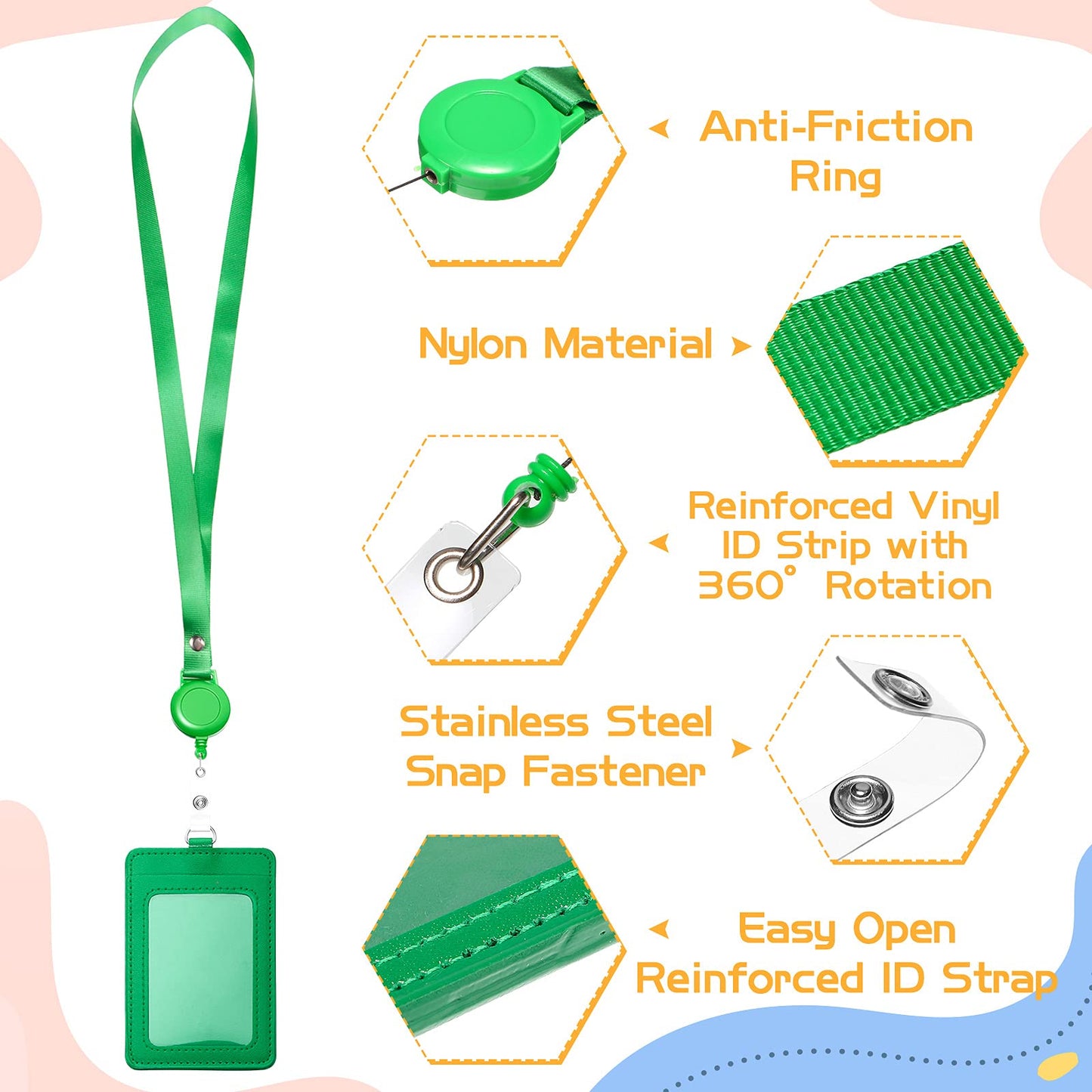 12 Sets ID Holder Badge with Lanyards Retractable Name Badge Reel PU Leather Waterproof Clear Card Holder with 1 Transparent ID Window 1 Credit Card Slot for Women Men Nurse School Office (Vertical)