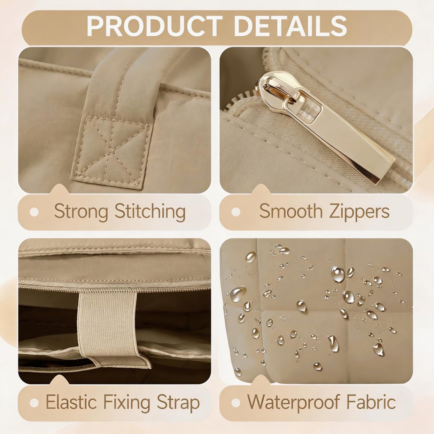 SODEER Travel Tote Bag for Women Puffer, Quilted Work Tote with Laptop Sleeve, Lightweight Shoulder Bag with Trolley Strap & Bottle Pocket for Gym, Office, Nurse, Camel Brown