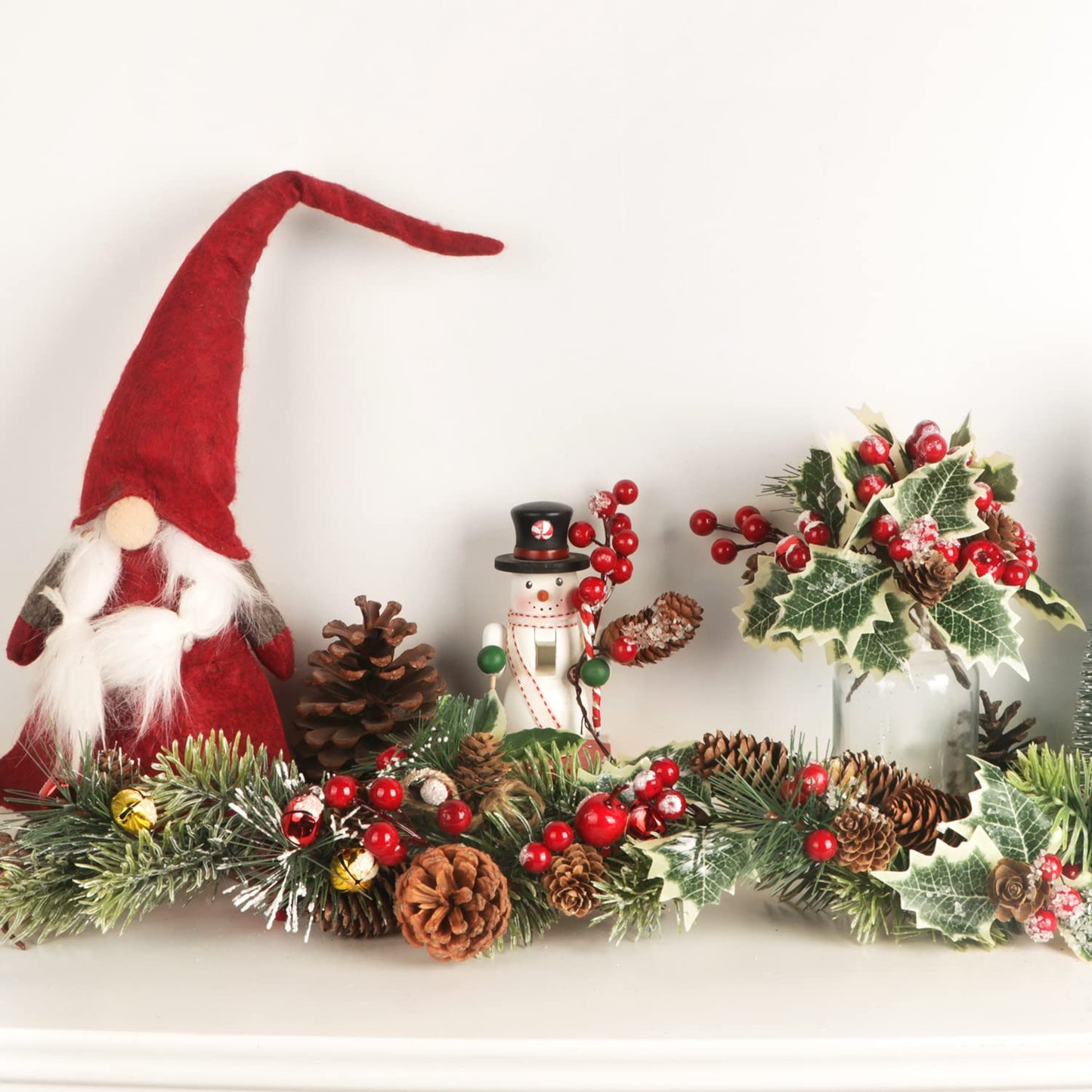 12PCS Christmas Picks with Pine Cones Holly Berry Artificial Red Berry Stems Pine Branches Small Christmas Berry Picks for Crafts Gift Wrapping Floral Picks Tree Wreaths Decor Holiday Arrangement