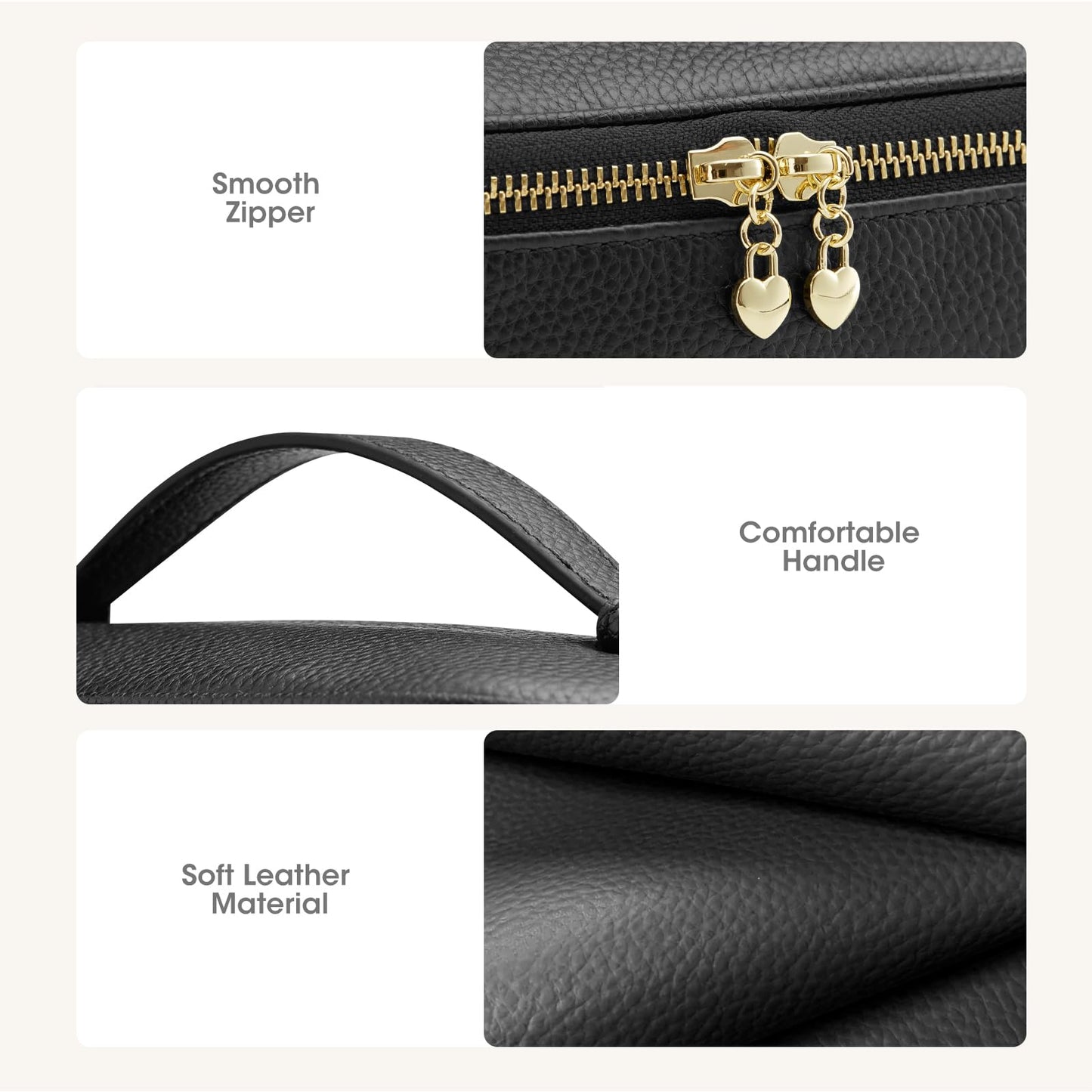 Kattee Makeup Bag for Women, Leather Cosmetic Bag, Working Makeup Bags for Ladies with Handles, Portable Travel Toiletry Bag,Black
