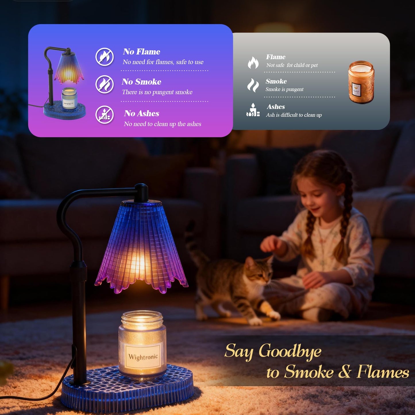 WYghyronic Candle Warmer Lamp with Timer & Dimmable 4-Level Brightness - Adjustable Height,for New Home Bedroom, Gifts for Women(Blue)