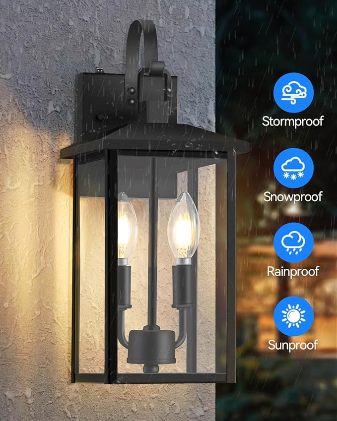 SHIMR Dusk to Dawn Outdoor Lighting 2 Pack, Large Exterior Light Fixture Wall Mount Waterproof Outdoor Wall Light Outside Lights for House Porch Garage Patio