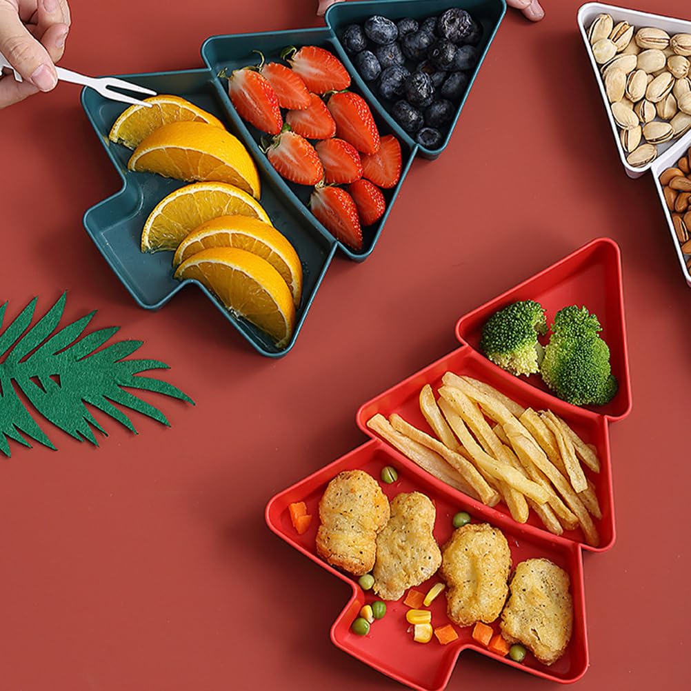Amosfun Christmas Tree Snack Serving Tray 3 Grids Tree Shaped Plates for Dried Fruits Candy Nuts Treats Snack Christmas Party Favors 7 x 10 x 1.2 Inch