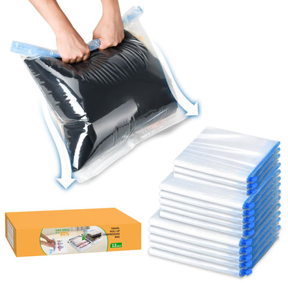 ZPP 12 Travel Roll Up Bags (5 Large/5 Medium/2 Small) Vacuum Seal Bags for Clothes, Mattress, Blanket, Comforters, Travel, Moving