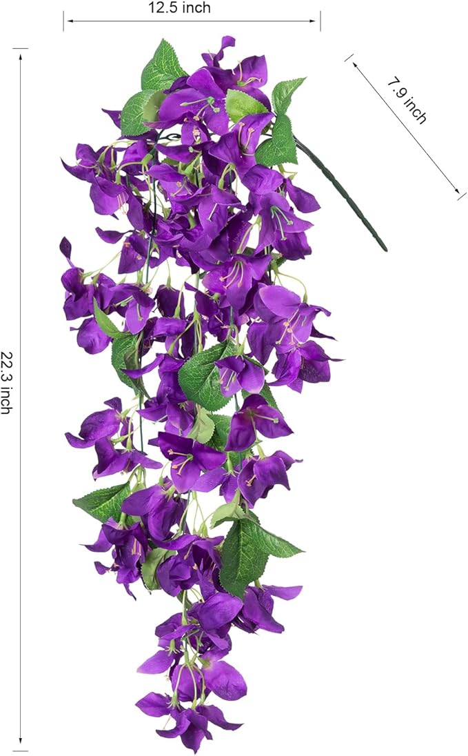 2PCS Bougainvillea Artificial Hanging Flowers Plants for Outdoors Outside Summer Decoration, Faux Silk Flowers Fake Vines UV Resistant Look Real Realistic for Front Door Porch Planter Balcony, Purple