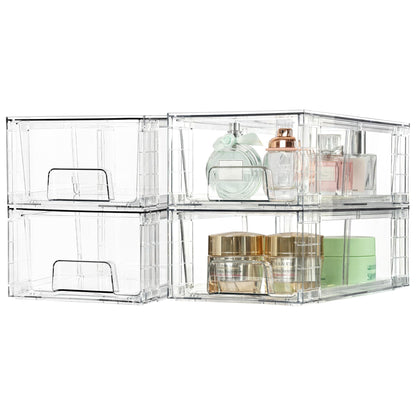 Vtopmart 4Pack Large Stackable Kitchen Pantry Storage Drawers, Clear Organizer Bins with Handles, Acrylic Drawer Organizers for Kitchen Pantry, Bathroom Undersink, Cabinet Organization and Storage