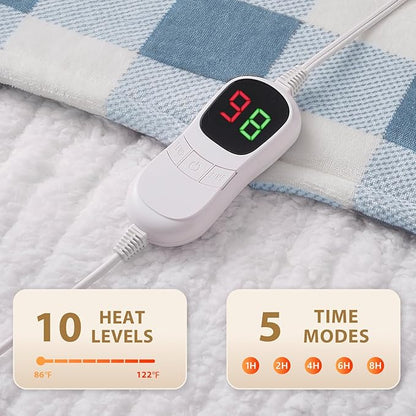 HomeMate Electric Blanket Heated Full Size - 72“x84“ Ultra Soft Cozy Flannel Heating Blanket with 10 Fast Heat Levels 8 Hours Auto Off Over-Heated Protection ETL Certification Keep Warm in Home Office