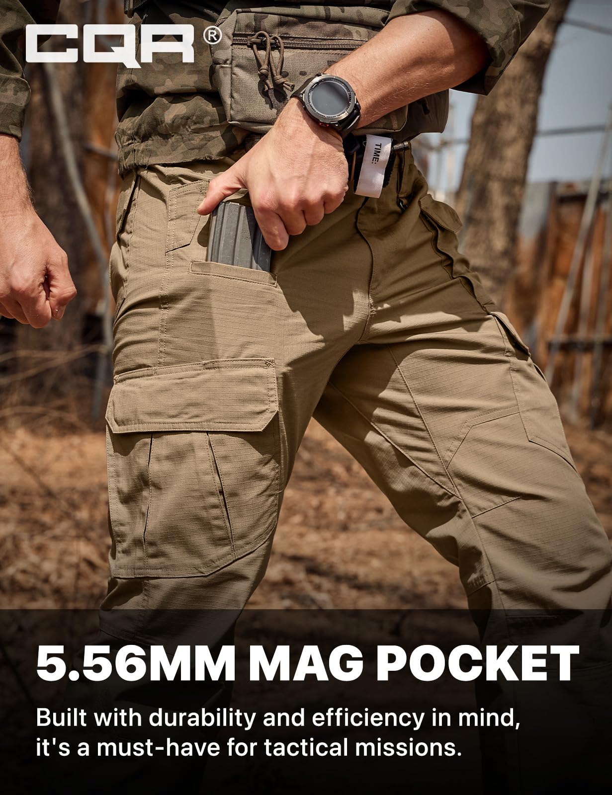 CQR Men's Tactical Pants, Water Resistant Ripstop Cargo Pants, Lightweight EDC Work Hiking Pants, Outdoor Apparel, Raider Mag Cougar, 32W x 30L