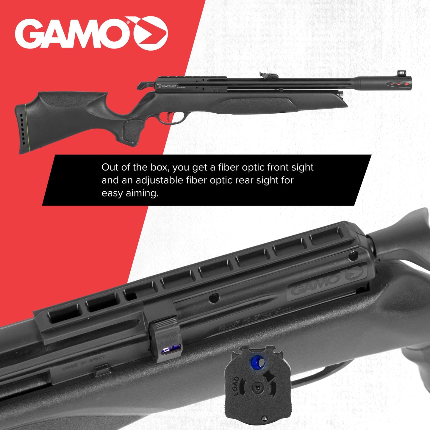 Gamo PCP Pre-Charged Pneumatic Air Rifle with Multi-Shot Magazine - Ambidextrous Bolt Action, High Velocity .177 or .22 Caliber Airgun - Black.