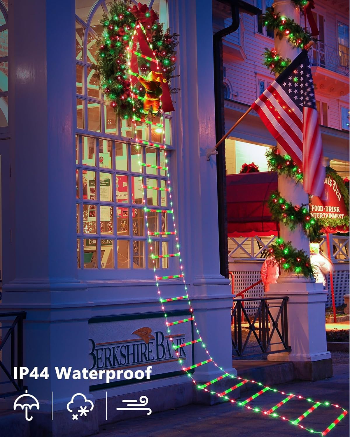 Christmas Decorations LED Ladder Lights with Climbing Santa Claus, 10ft Outdoor Christmas Decorative Light - 8 Modes Xmas Lights Tree for Home Holiday Wall Window Xmas Decor (Red & Green)