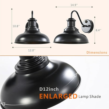 Motion Sensor Outdoor Lights,12inch Large Exterior Farmhouse Wall Mounted Lamp,E26 Barn Lights with Gooseneck,Vintage Matte Black Outside Sconce,Anti-Rust Waterproof Porch Light for House Garage