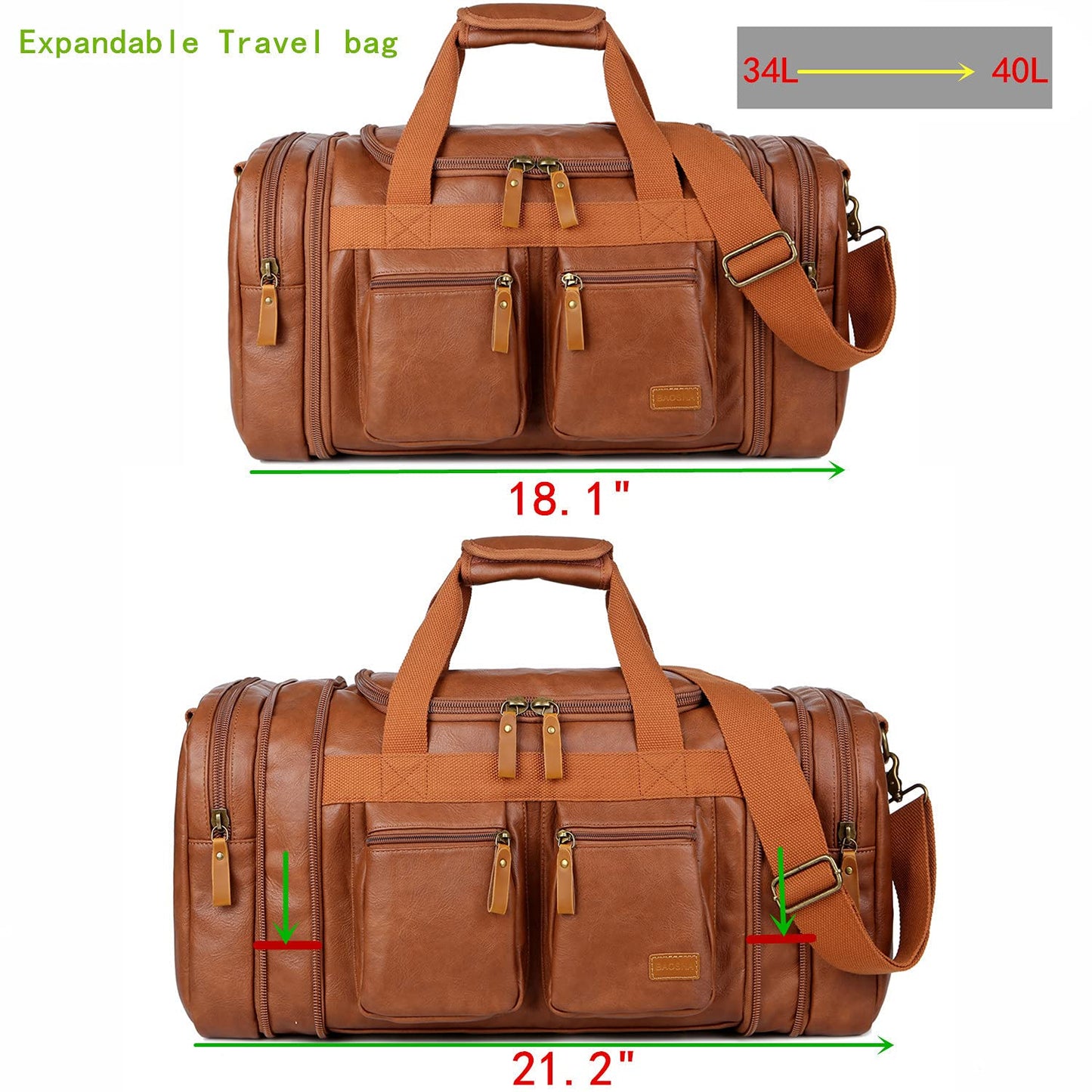 Vegan Leather Travel Duffel Weekender Bag Carry on Overnight Bag Sports Duffel bag For men and Women HB-21 (Brown)