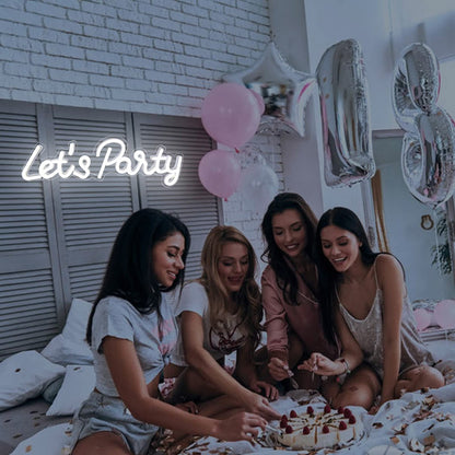 Let's Party Neon Sign, LED Neon Lights for Bedroom Wall Decor, Art Decorative Lights for Bachelorette Party, Engagement Party, Birthday Party, Living Room, Gamer Room Decor Aesthetic (Warm White)