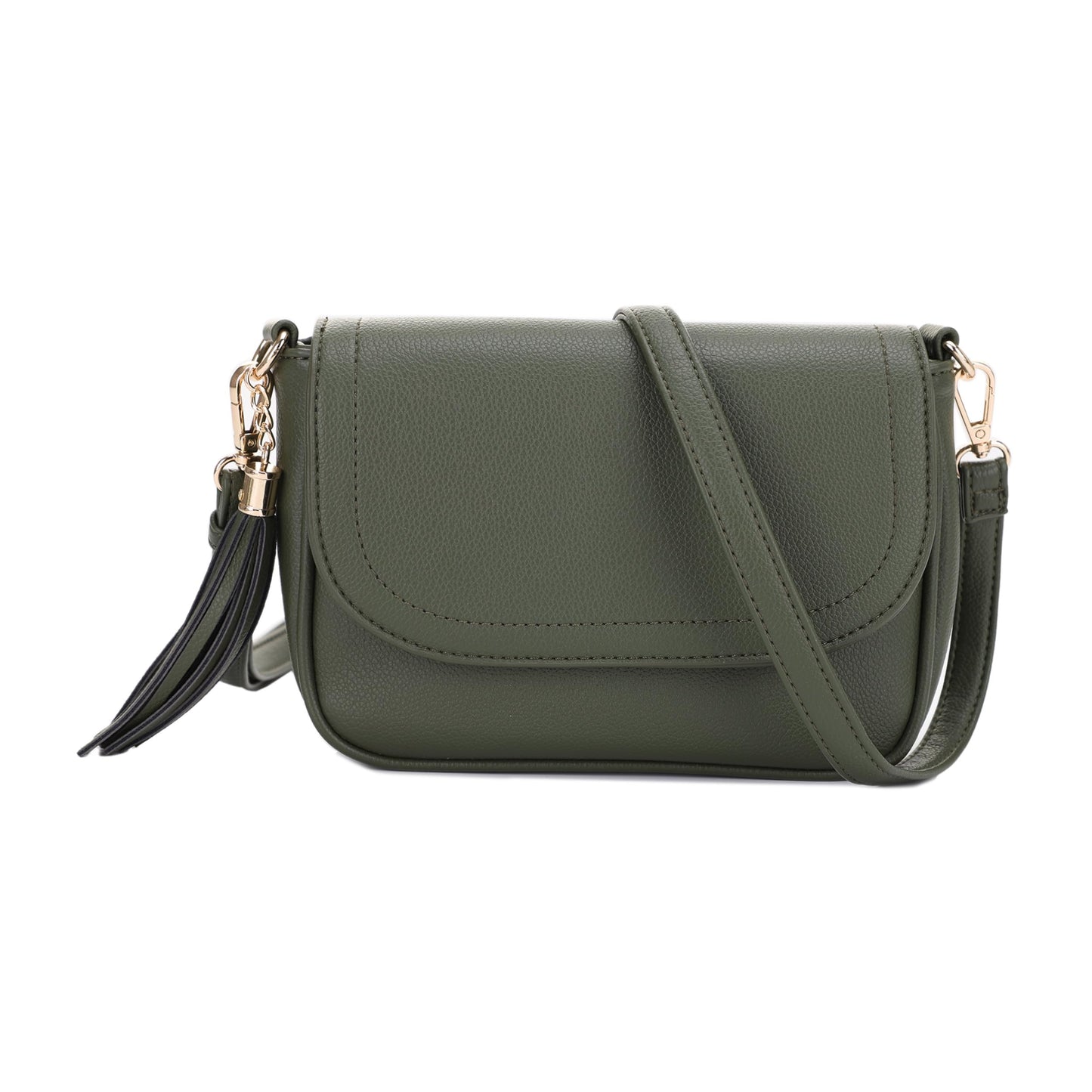EVVE Small Crossbody Bag for Women Trendy Vegan Leather Flap Saddle Purses with Adjustable Shoulder Strap - Dark Green