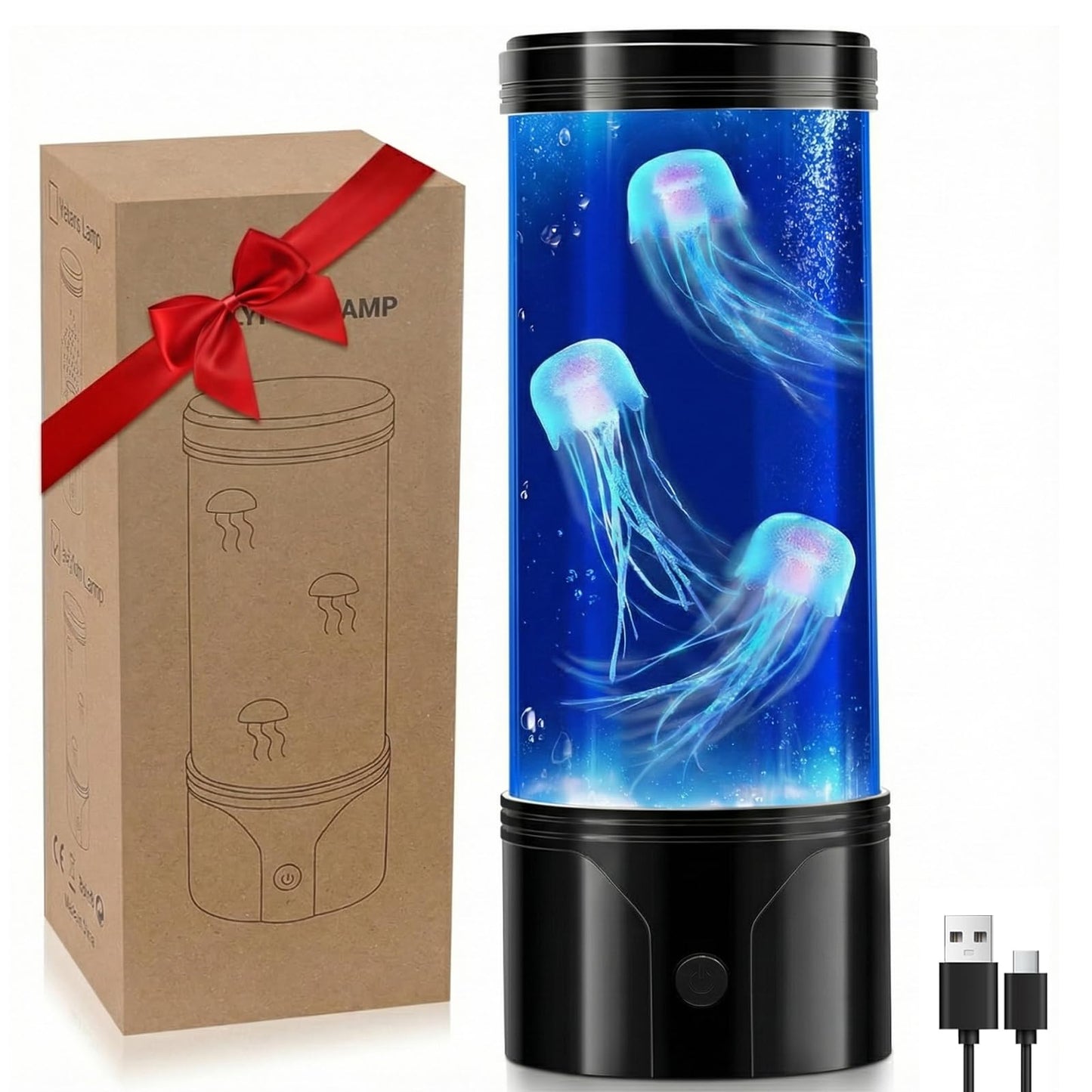 7 Color Jellyfish Lamp, Quiet Jelly Fish Night Light with USB and Battery Power,Relax Mood Aquarium Autism Fidget Sensory Birthday Christmas Gift for Kids Teen Men Women Home (8.66Inch)