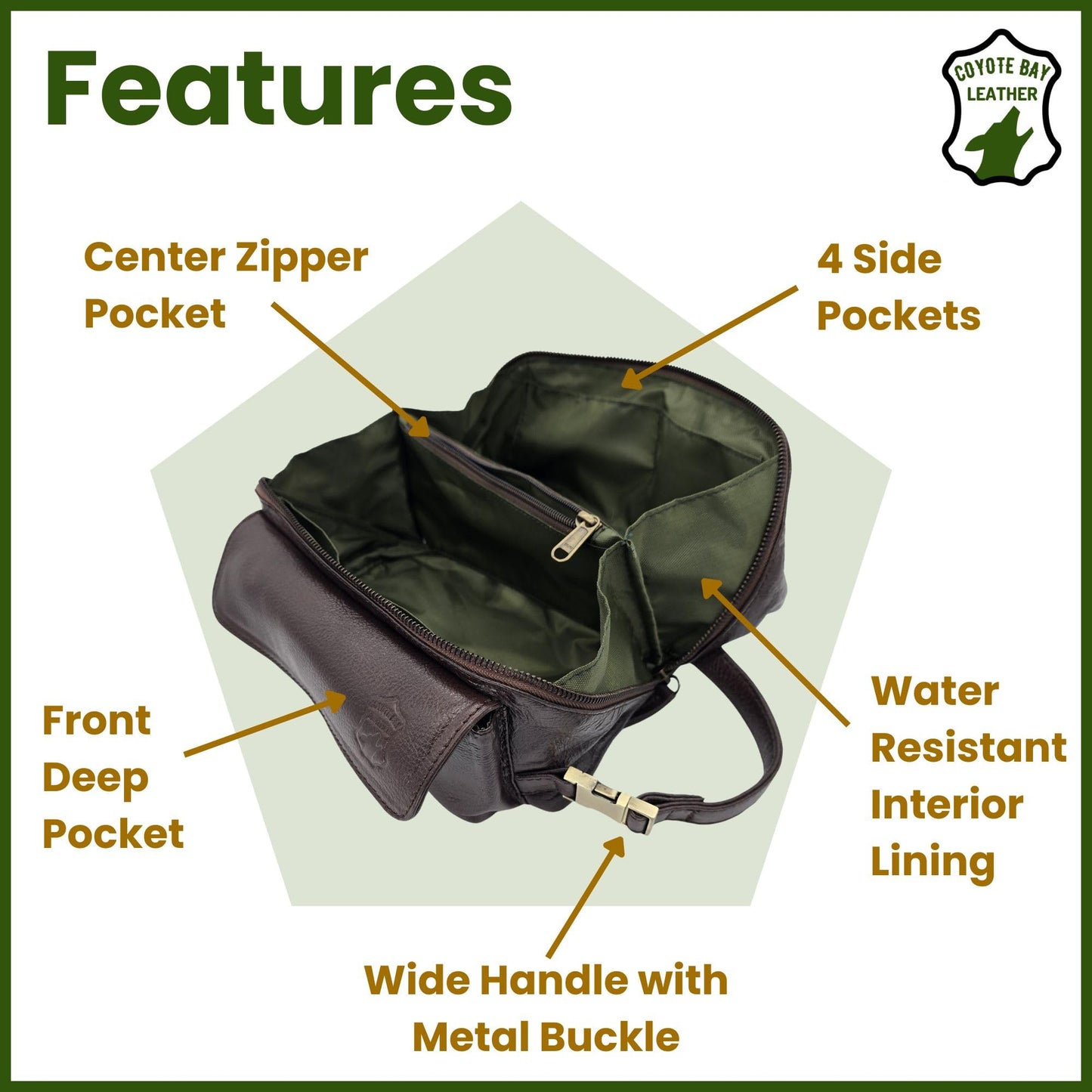Coyote Bay® Flypouch Premium Full Grain Soft Leather Makeup Bag Small 7.5 Inch, Travel Organizer Pouch, Shaving Kit, Cosmetics Toiletry Bathroom Organizer Kit (Brown, Small)